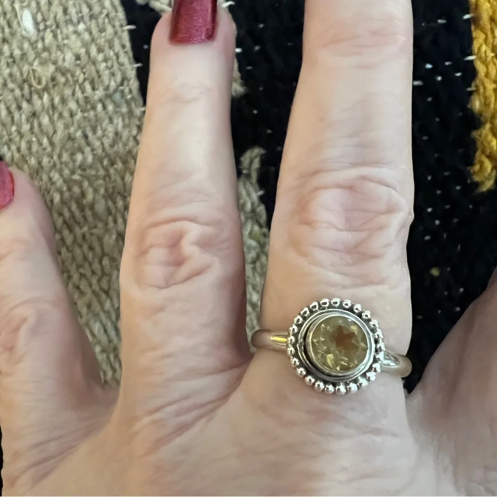 ❤️ Citrine Sterling Silver 925 Bohemian Hippie Style Ring Size 8.25